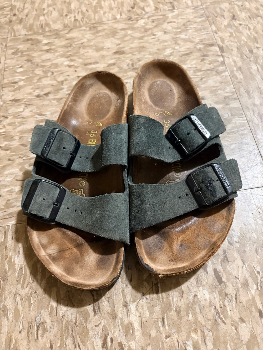 Birkenstock Kids Double-Buckle Suede Slide Sandals in Olive Green